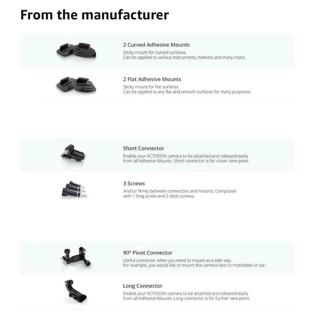 Activeon Camera (example Go Pro) Mount Kit Bag of Mounts Black New